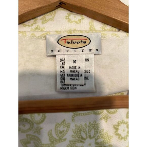 Talbots Shirt Womens Medium Petite White Green Paisley Print 3/4 Sleeve - Picture 4 of 5